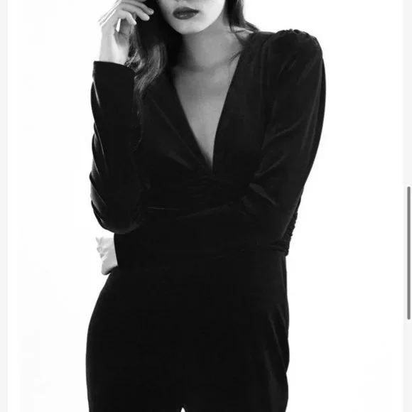 Zara Black Jumpsuit Velvet.  SZ S - Picture 4 of 6